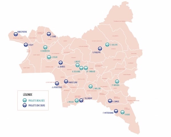 Les Cours Oasis au présent et au futur : la carte des implantations en Seine-Saint-Denis